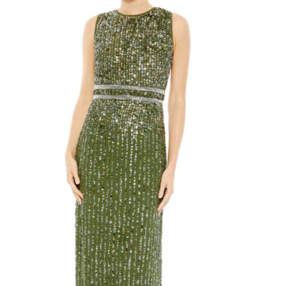 MAC DUGGAL 93603 SEQUINED HIGH NECK SLEEVELESS COLUMN GOWN sz 10